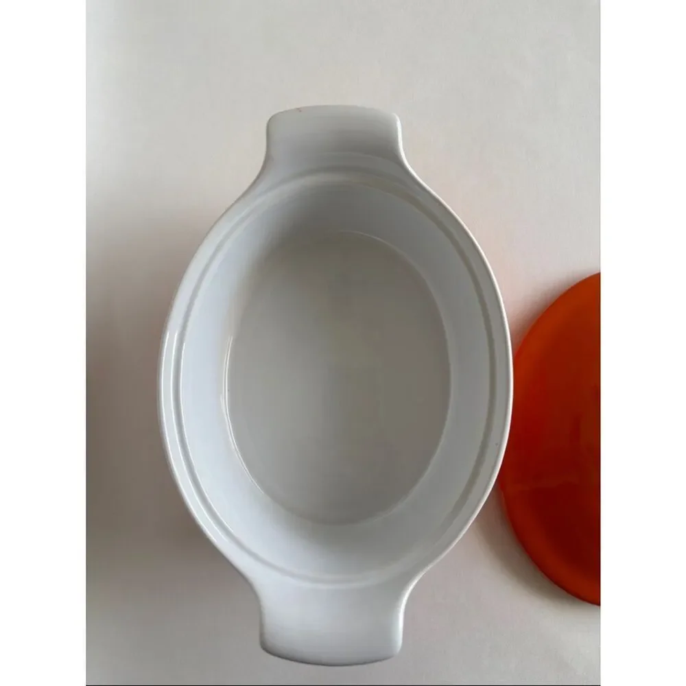 Berndes Germany Ceramic Oval Orange Casserole Dish With Lid